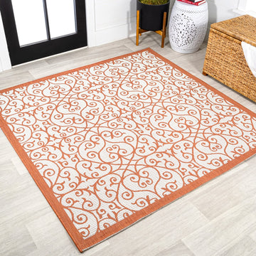 Madrid Vintage Filigree Textured Weave Indoor/outdoor Square Rug